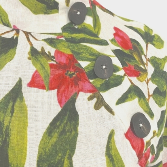 🚫 ZARA Floral Print Women's Top - White and Green Oversized XS Linen - Picture 5 of 6